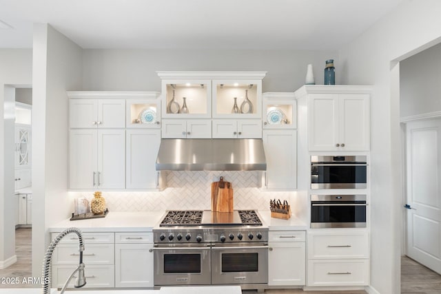 2656 E Oriole Dr, Gilbert, AZ 85297 - kitchen with appliances with stainless steel finishes, sink, light hardwood / wood-style floors, white cabinets, and tasteful backsplash