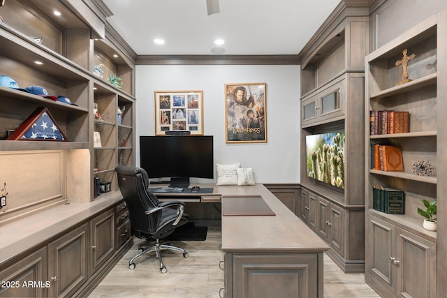 2656 E Oriole Dr, Gilbert, AZ 85297 - home office featuring ornamental molding and light hardwood / wood-style flooring