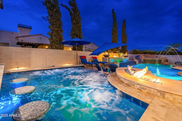 2656 E Oriole Dr, Gilbert, AZ 85297 - view of pool with pool water feature and an outdoor fire pit
