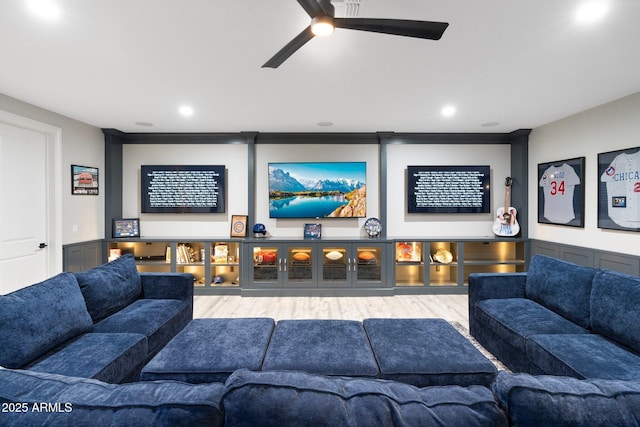 2656 E Oriole Dr, Gilbert, AZ 85297 - home theater with hardwood / wood-style flooring, ceiling fan, and crown molding