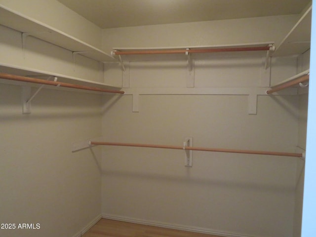 walk in closet with wood finished floors