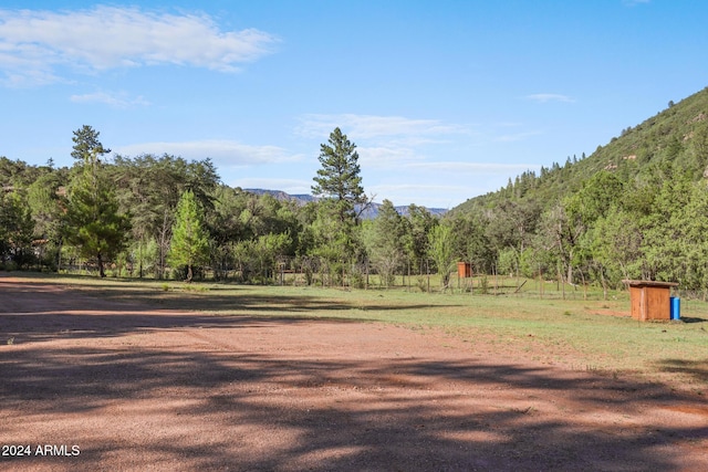 view of yard featuring a rural view and a mountain view