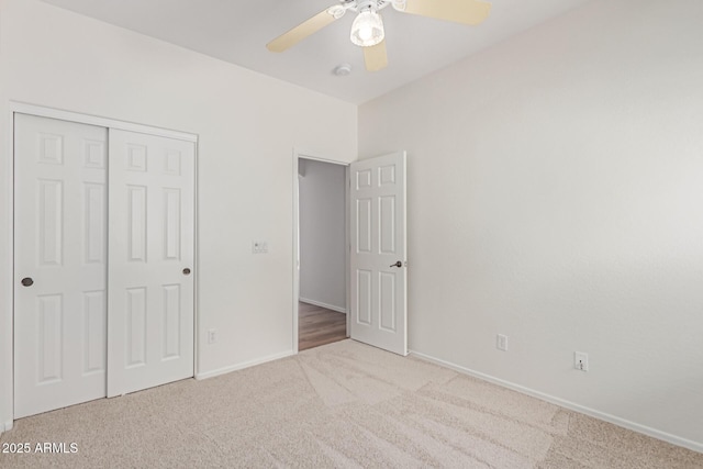 2140 S Benton Cir, Mesa, AZ 85209 - unfurnished bedroom with carpet floors, a closet, baseboards, and a ceiling fan