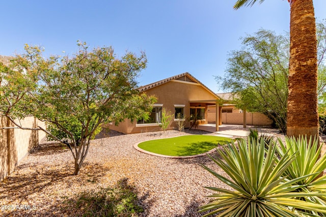 2140 S Benton Cir, Mesa, AZ 85209 - rear view of property featuring stucco siding, a patio area, and a fenced backyard