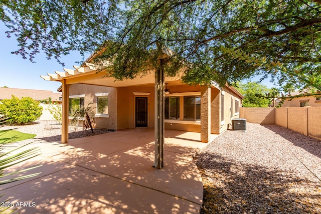 2140 S Benton Cir, Mesa, AZ 85209 - rear view of property featuring stucco siding, a fenced backyard, a patio, and central AC