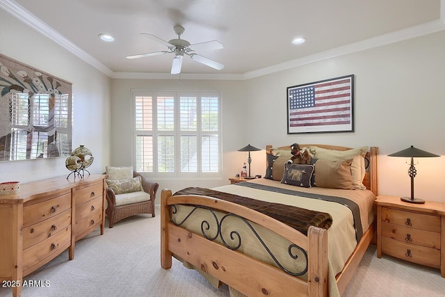 10068 E Cinnabar Ave, Scottsdale, AZ 85258 - bedroom featuring ornamental molding, recessed lighting, and light carpet