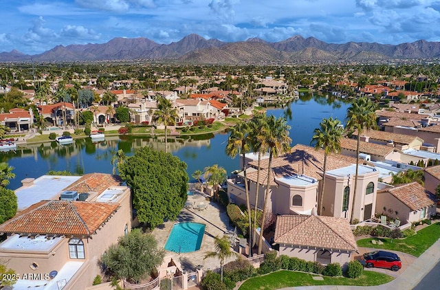 10068 E Cinnabar Ave, Scottsdale, AZ 85258 - aerial view with a residential view and a water and mountain view