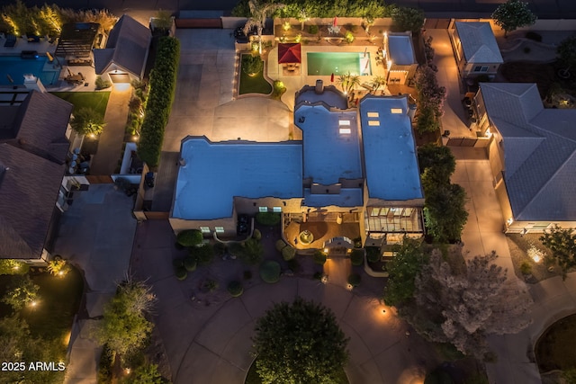view of aerial view at night