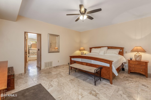 bedroom with a ceiling fan and visible vents