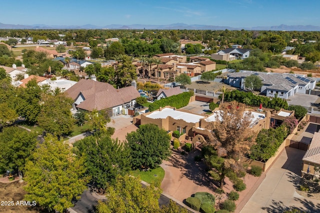 bird's eye view featuring a mountain view and a residential view