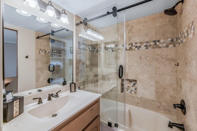 full bathroom featuring vanity and enclosed tub / shower combo