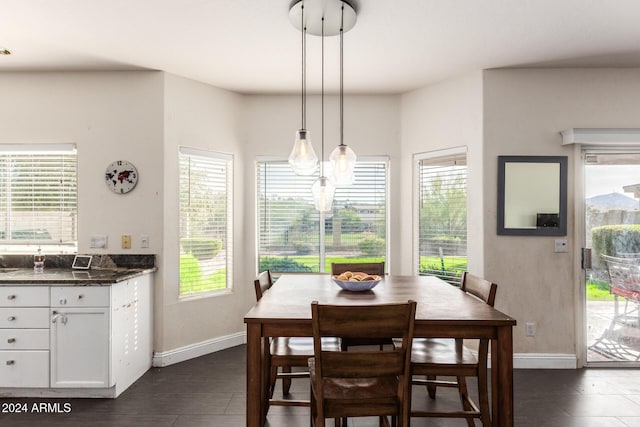 dining space featuring dark tile patterned floors