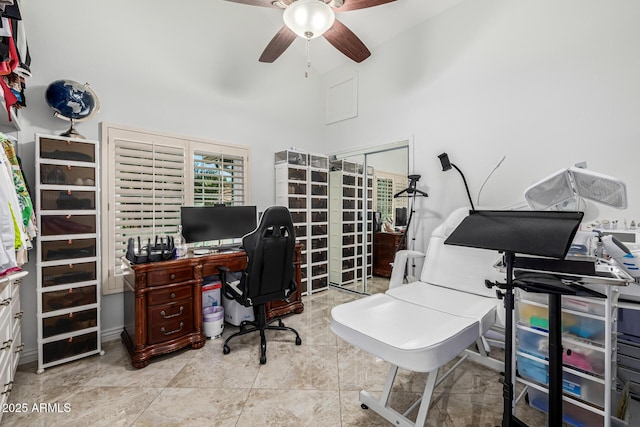 6941 W Voltaire Ave, Peoria, AZ 85381 - office featuring a ceiling fan and high vaulted ceiling