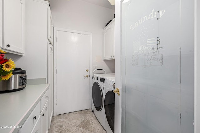 6941 W Voltaire Ave, Peoria, AZ 85381 - laundry area featuring independent washer and dryer, cabinet space, and light tile patterned flooring