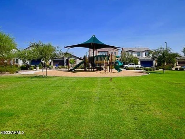 view of play area with a yard