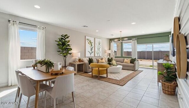 interior space featuring light tile patterned floors, a wealth of natural light, and recessed lighting