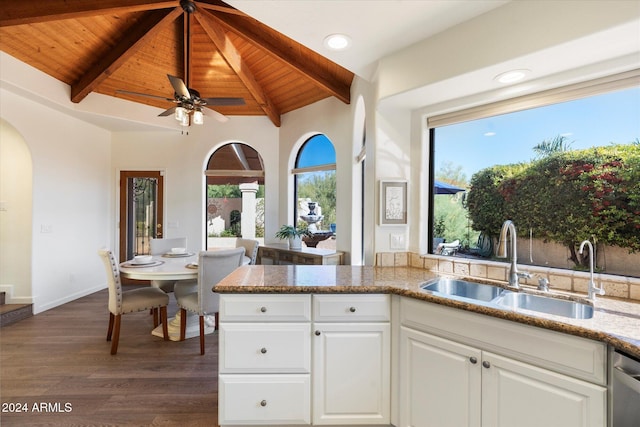 kitchen featuring dark hardwood / wood-style flooring, white cabinetry, a healthy amount of sunlight, and sink