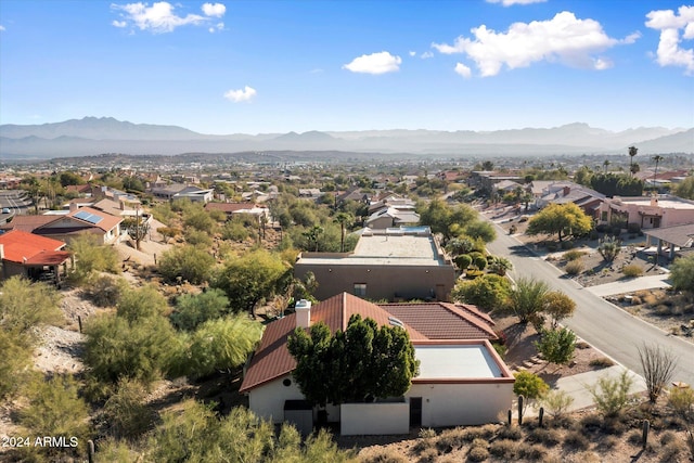 drone / aerial view featuring a mountain view