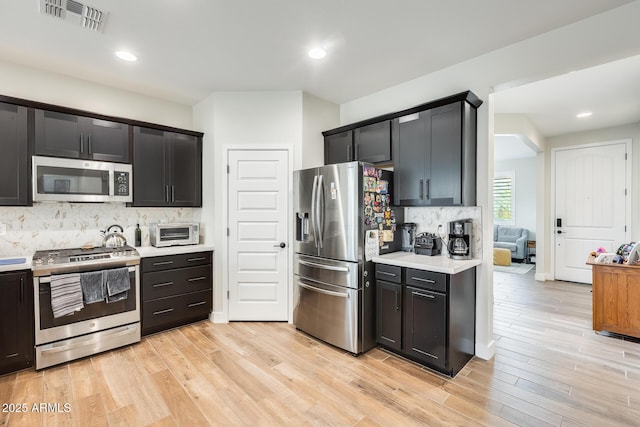 3699 E Sweetclover Ln, San Tan Valley, AZ 85140 - kitchen featuring visible vents, light countertops, light wood-style floors, and stainless steel appliances
