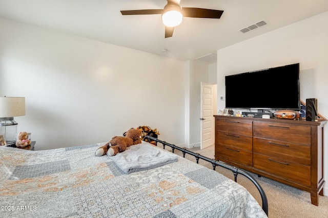 3699 E Sweetclover Ln, San Tan Valley, AZ 85140 - bedroom with baseboards, visible vents, a ceiling fan, and light carpet