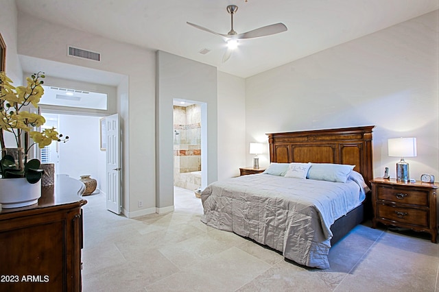 32472 N 68th Pl, Scottsdale, AZ 85266 - bedroom with baseboards, a ceiling fan, ensuite bath, and visible vents