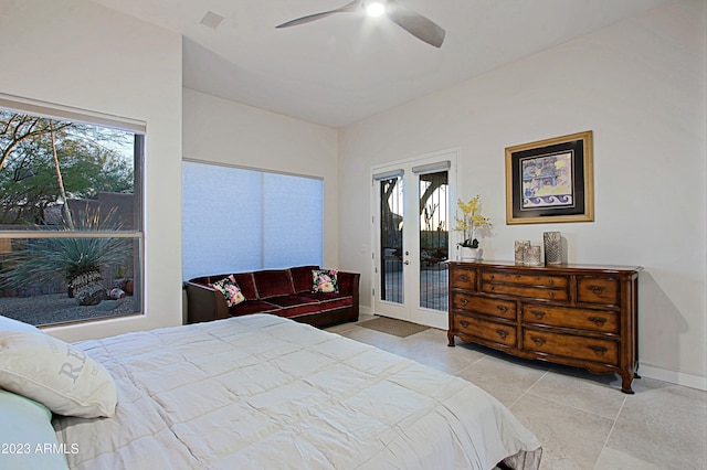 32472 N 68th Pl, Scottsdale, AZ 85266 - tiled bedroom featuring access to outside, baseboards, multiple windows, and a ceiling fan