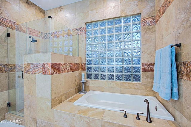 32472 N 68th Pl, Scottsdale, AZ 85266 - bathroom featuring tile walls, a stall shower, and a garden tub