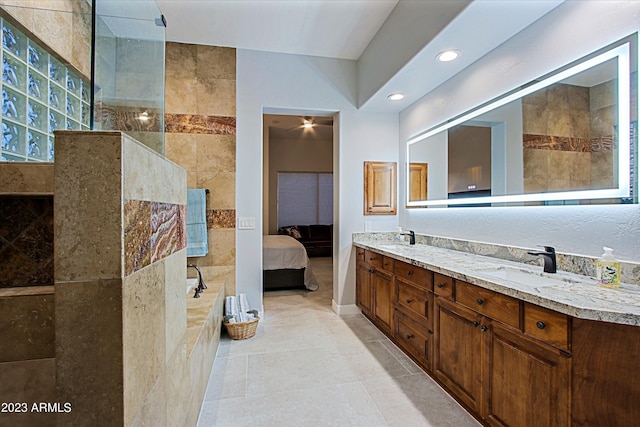 32472 N 68th Pl, Scottsdale, AZ 85266 - bathroom featuring connected bathroom, double vanity, a walk in shower, and a sink