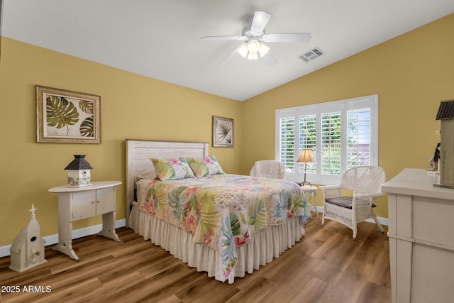 4332 E Cassia Ln, Gilbert, AZ 85298 - bedroom with lofted ceiling, light wood-style floors, baseboards, and ceiling fan