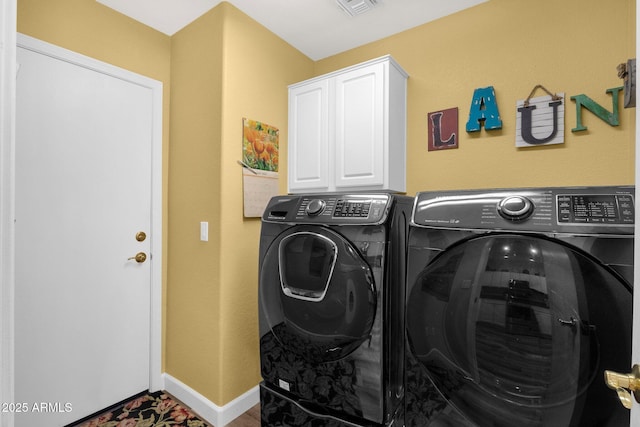 4332 E Cassia Ln, Gilbert, AZ 85298 - laundry area featuring separate washer and dryer, cabinet space, and baseboards