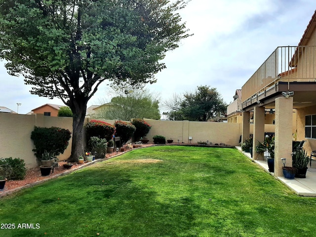 view of yard with a fenced backyard