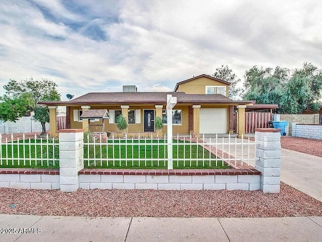3121 W Greenway Rd, Phoenix, AZ 85053 - view of front facade with a garage, driveway, a front lawn, and a fenced front yard