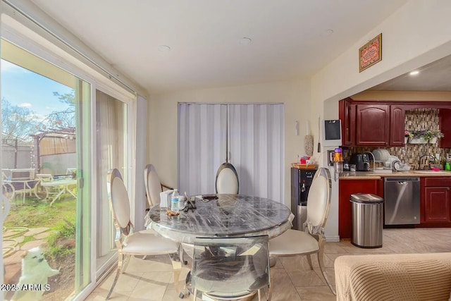 3121 W Greenway Rd, Phoenix, AZ 85053 - dining room with recessed lighting, light tile patterned flooring, and vaulted ceiling
