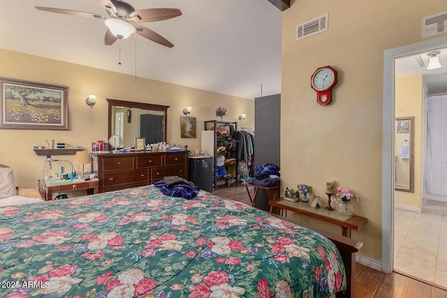 3121 W Greenway Rd, Phoenix, AZ 85053 - bedroom featuring a ceiling fan, baseboards, vaulted ceiling, and visible vents