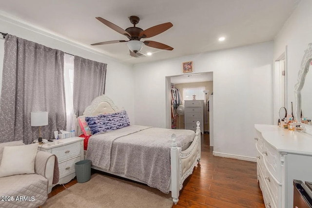 3121 W Greenway Rd, Phoenix, AZ 85053 - bedroom featuring baseboards, a spacious closet, a ceiling fan, dark wood finished floors, and recessed lighting