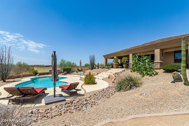 view of swimming pool with a patio area