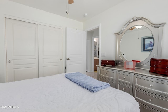 1341 E Bellerive Dr, Chandler, AZ 85249 - bedroom with a closet, tile patterned floors, and ceiling fan