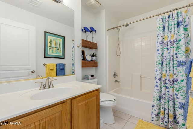 1341 E Bellerive Dr, Chandler, AZ 85249 - bathroom with shower / bathtub combination with curtain, vanity, and tile patterned floors