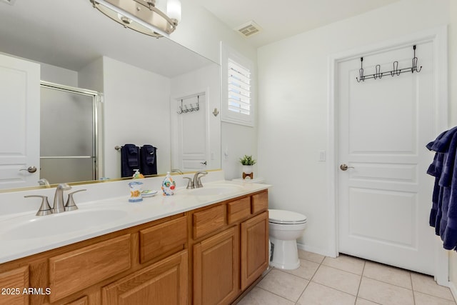 1341 E Bellerive Dr, Chandler, AZ 85249 - bathroom with tile patterned flooring, double vanity, and a stall shower