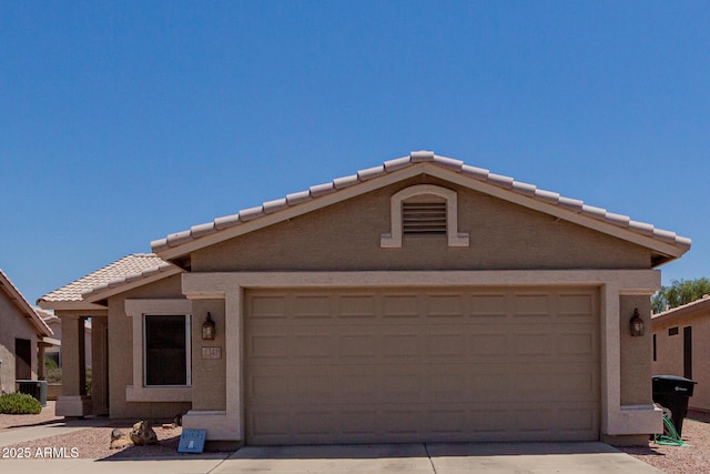 1341 E Bellerive Dr, Chandler, AZ 85249 - view of front of house featuring a tile roof, stucco siding, a garage, and driveway