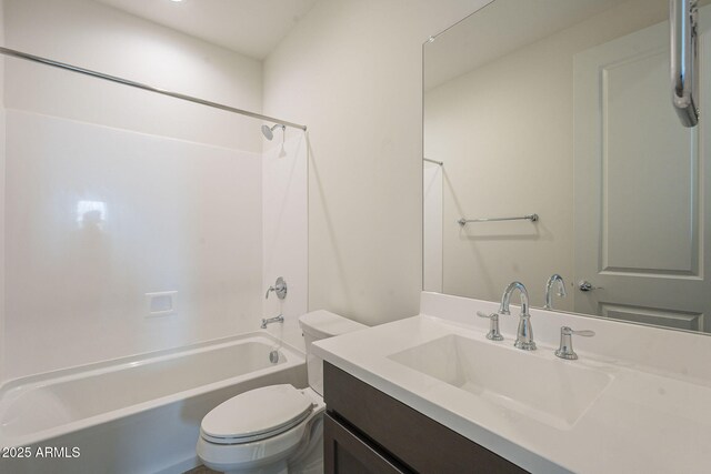 full bathroom featuring shower / tub combination, vanity, and toilet