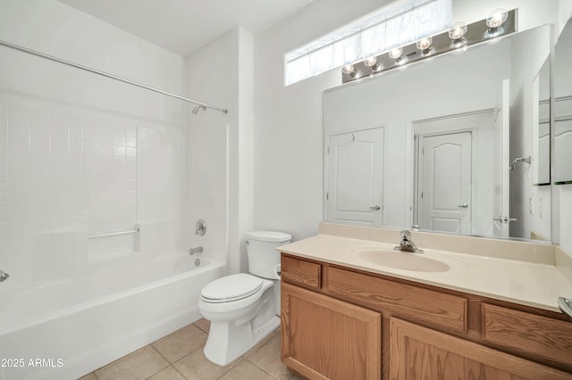 full bathroom featuring tile patterned flooring, shower / tub combination, vanity, and toilet