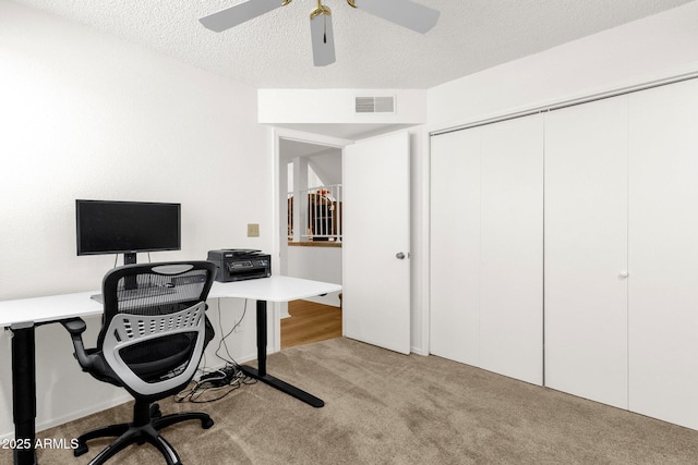3491 N Arizona Ave Unit 118, Chandler, AZ 85225 - home office with carpet, a textured ceiling, and a ceiling fan