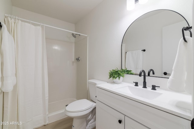 14803 N 55th Ave, Glendale, AZ 85306 - bathroom with toilet, curtained shower, wood finished floors, and vanity