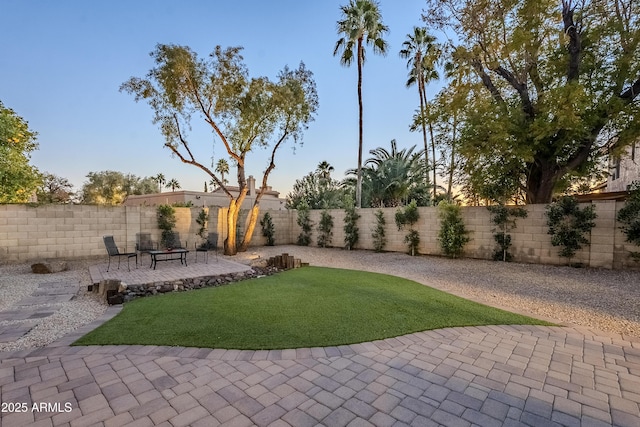 yard at dusk with a patio