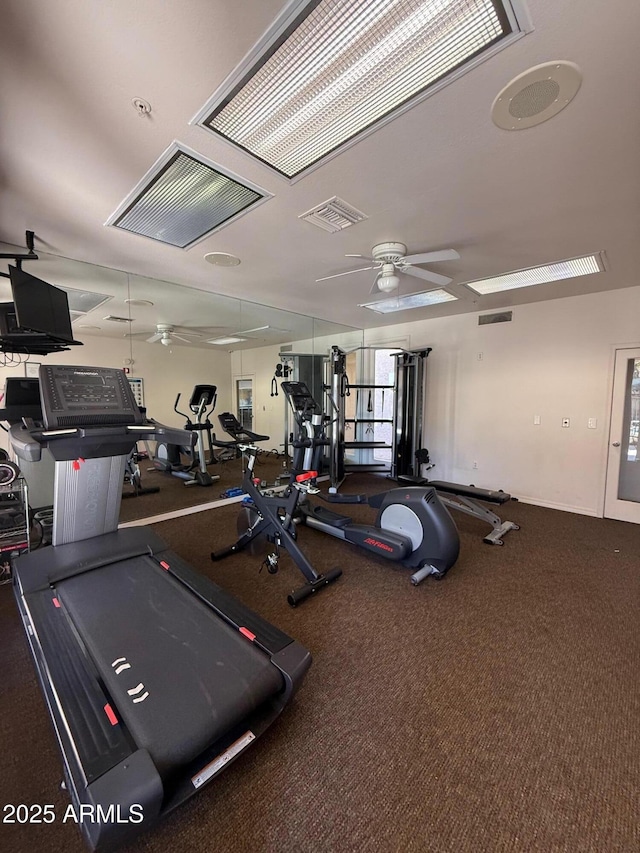 workout area featuring ceiling fan