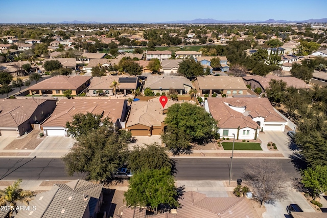 aerial view featuring a residential view and a mountain view