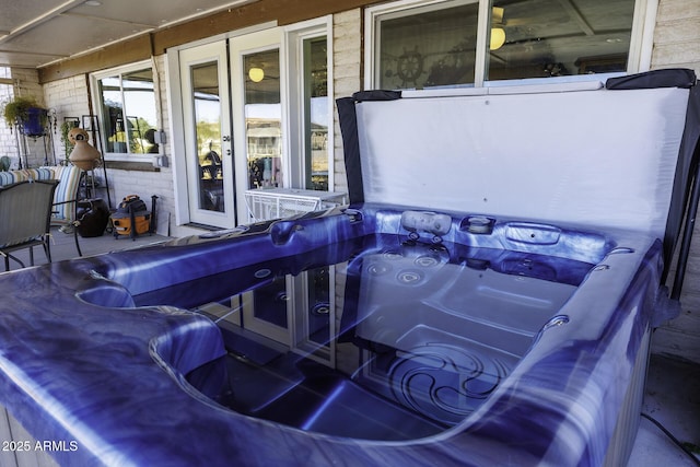 view of patio featuring a hot tub