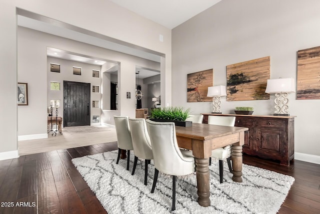 dining room with baseboards and dark wood-style flooring