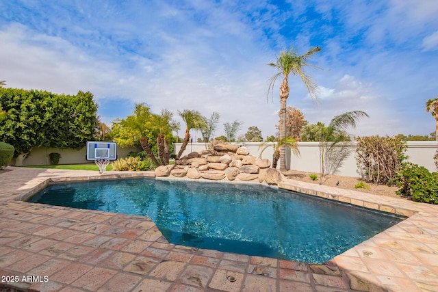 view of pool with a patio area, fence private yard, and a fenced in pool